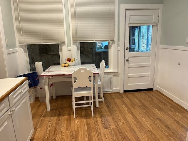 dining space with light hardwood / wood-style floors