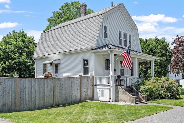 11 Draper Rd, Framingham, MA 01702 - dutch colonial featuring a gambrel roof, a chimney, covered porch, and stairs