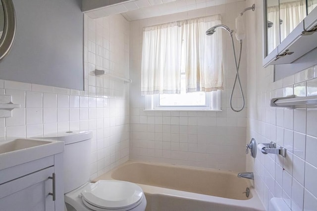 33 Altoona Rd, Dedham, MA 02026 - full bathroom with tile walls, toilet, bathing tub / shower combination, and vanity
