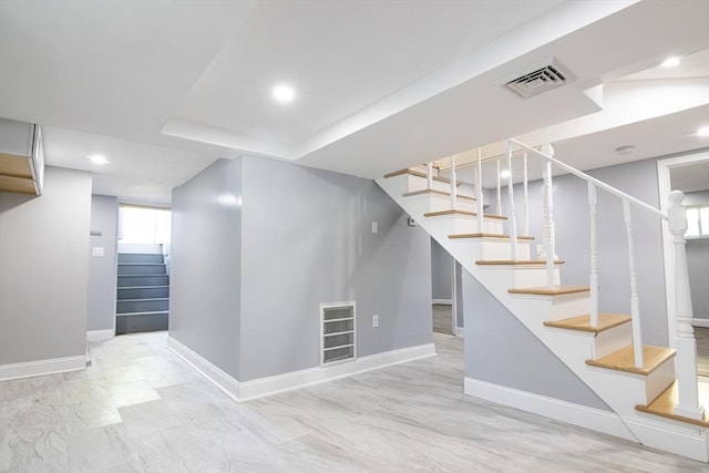 33 Altoona Rd, Dedham, MA 02026 - basement featuring stairway, baseboards, and recessed lighting