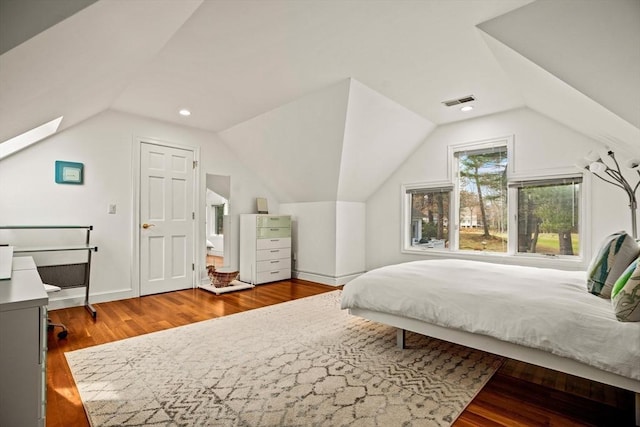 44 Southpoint Ln, Ipswich, MA 01938 - bedroom featuring vaulted ceiling, wood finished floors, recessed lighting, and a skylight