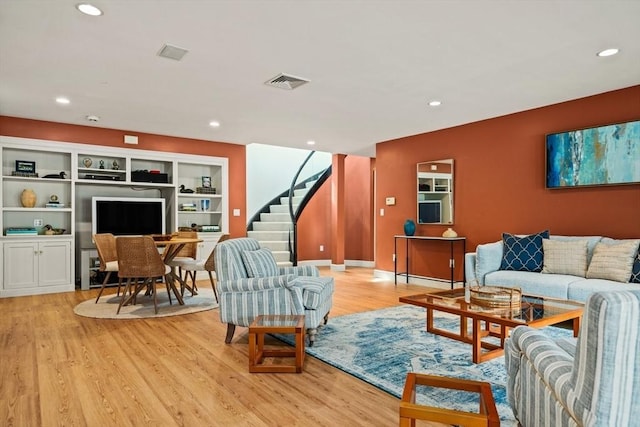 44 Southpoint Ln, Ipswich, MA 01938 - living area featuring stairs, recessed lighting, and light wood finished floors