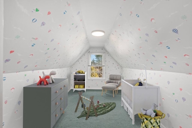 carpeted bedroom featuring vaulted ceiling