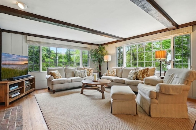 22 Partridge Rd, Duxbury, MA 02332 - living area featuring beamed ceiling and wood-type flooring