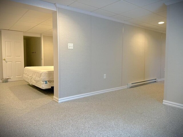 4 Perryville Rd, Webster, MA 01570 - unfurnished bedroom featuring a baseboard radiator, carpet, a paneled ceiling, baseboards, and recessed lighting