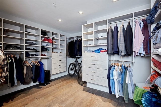 walk in closet with wood-type flooring