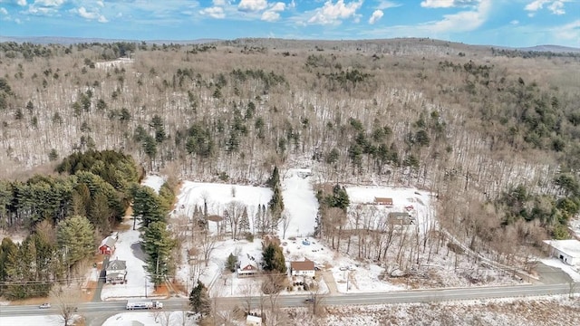 snowy aerial view featuring a mountain view