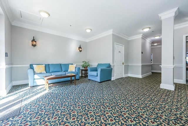 living room featuring crown molding