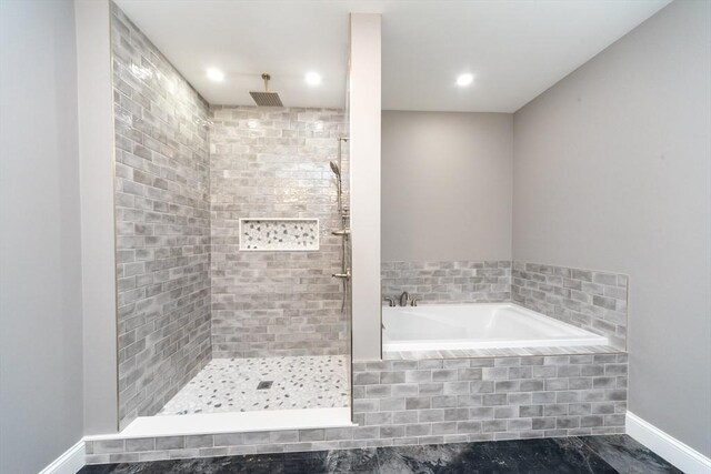 LOT0 Pine Hill Rd, Oxford, MA 01537 - bathroom featuring a bath, tiled shower, baseboards, and recessed lighting