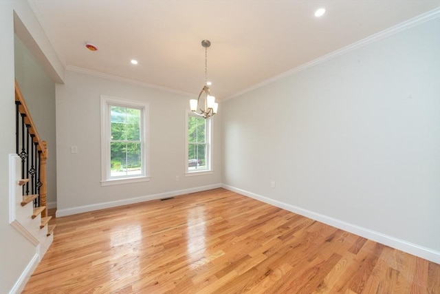 LOT0 Pine Hill Rd, Oxford, MA 01537 - unfurnished room with stairs, light wood-type flooring, a chandelier, crown molding, and recessed lighting