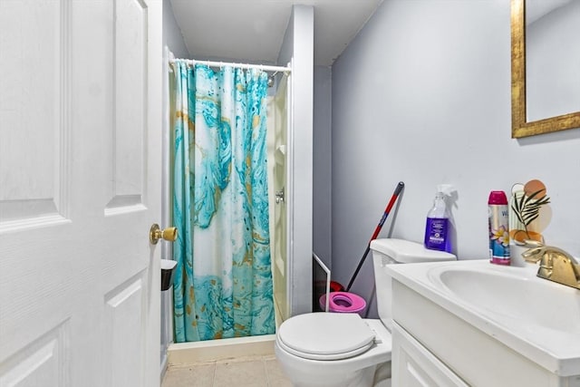 209 Grove St, Brockton, MA 02302 - full bath with vanity, toilet, a shower with curtain, and tile patterned floors