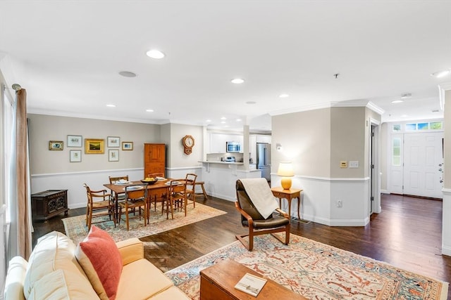 4 Derby Unit B, Salisbury, MA 01952 - living area with crown molding, wood finished floors, and recessed lighting