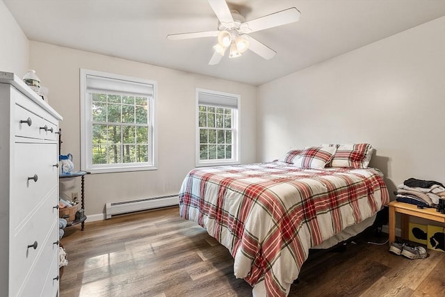 935 Old Keene Rd, Athol, MA 01331 - bedroom featuring a baseboard radiator, wood finished floors, and ceiling fan