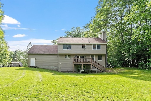 935 Old Keene Rd, Athol, MA 01331 - rear view of house with stairs, a wooden deck, a chimney, and a lawn