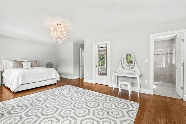 4 Fairfield Pl, Winchester, MA 01890 - bedroom featuring wood finished floors, a chandelier, baseboards, and connected bathroom