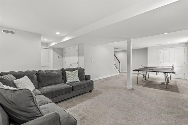 4 Fairfield Pl, Winchester, MA 01890 - living room with recessed lighting, stairway, carpet flooring, and baseboards