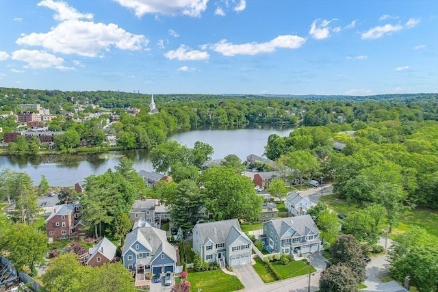 4 Fairfield Pl, Winchester, MA 01890 - aerial perspective of suburban area with a large body of water and a forest
