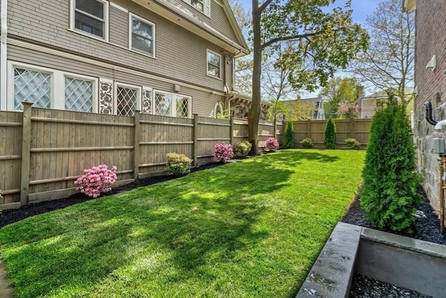 view of yard with a fenced backyard