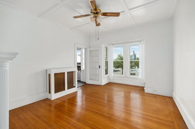 300-302 Main St, Gloucester, MA 01930 - unfurnished living room with coffered ceiling, ceiling fan, and wood finished floors