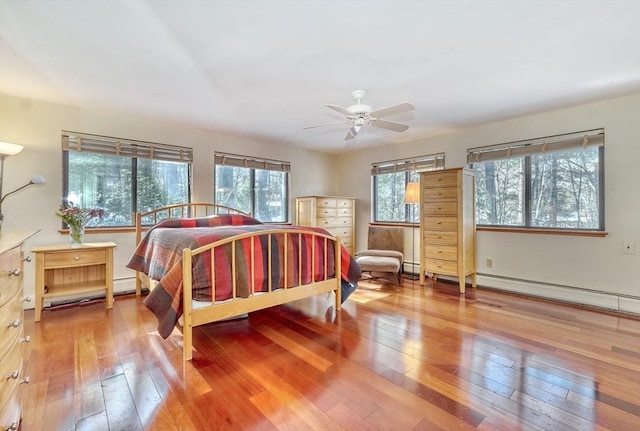 bedroom with hardwood / wood-style flooring and ceiling fan