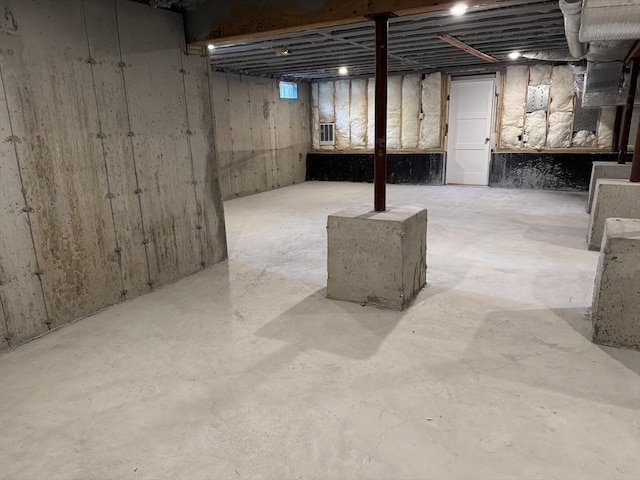 view of unfinished basement