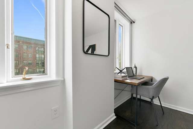 home office featuring dark hardwood / wood-style floors