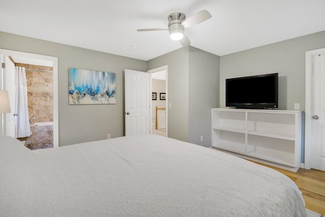 bedroom featuring ceiling fan and light hardwood / wood-style floors