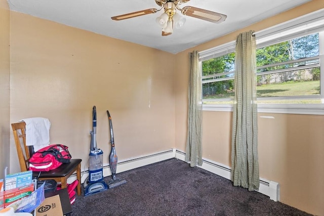 empty room featuring carpet floors and ceiling fan