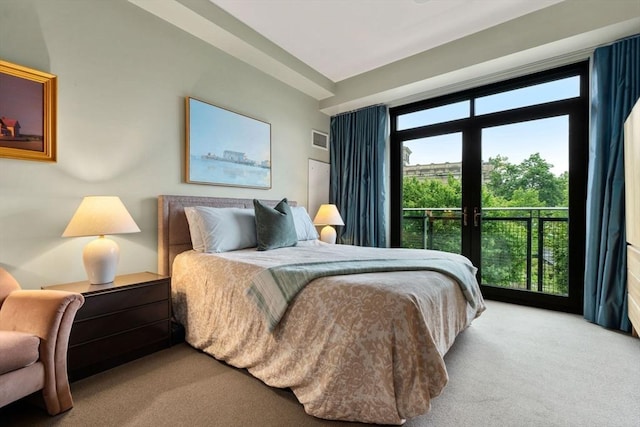 2400 Beacon St Unit 203, Boston, MA 02467 - bedroom with carpet flooring, access to exterior, multiple windows, and french doors