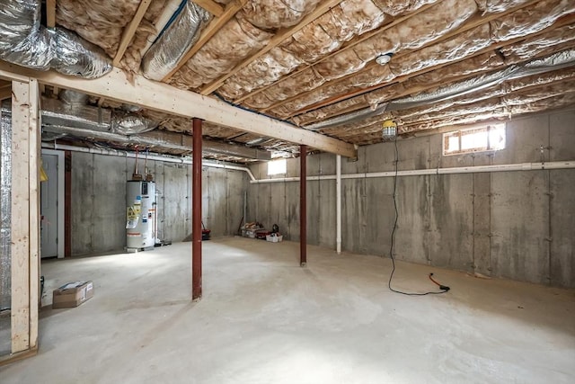 basement featuring water heater