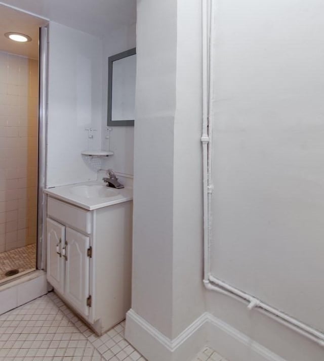 501 Beacon St Unit 1, Boston, MA 02215 - full bathroom with a shower stall, vanity, recessed lighting, and tile patterned flooring