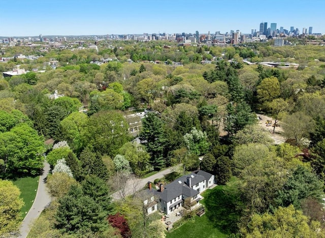aerial overview of property's location featuring a skyline view