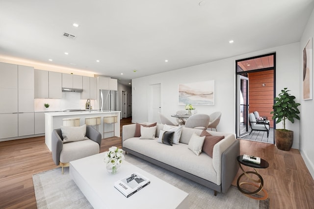 living room with light wood-type flooring