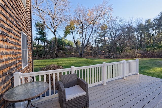 wooden deck with a lawn