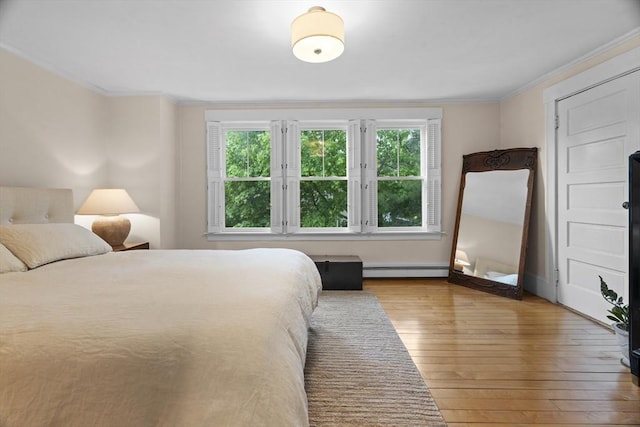 181 Lowell St, Andover, MA 01810 - bedroom featuring multiple windows, hardwood / wood-style floors, ornamental molding, and a baseboard radiator