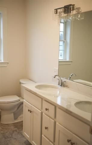 bathroom featuring vanity, plenty of natural light, and toilet