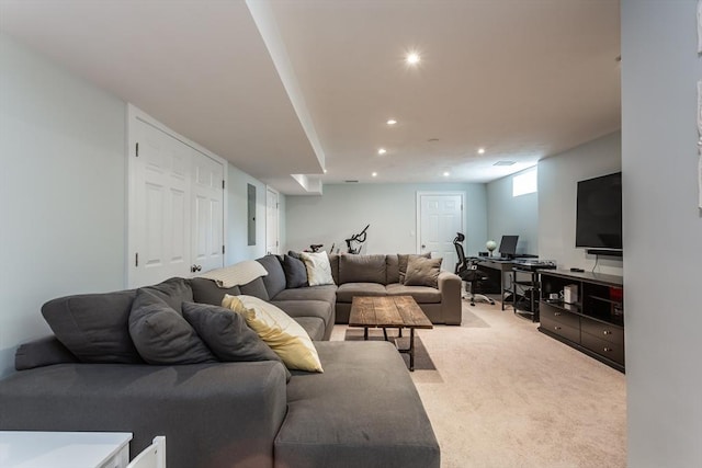 34 Bates St Unit 34, Abington, MA 02351 - living room with a desk, light colored carpet, recessed lighting, and electric panel