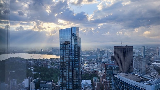 property's view of city featuring a water view