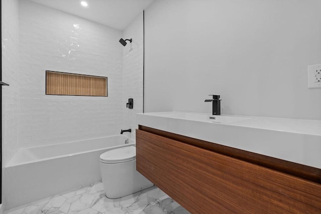 7 Denvir St Unit 2, Boston, MA 02124 - full bath featuring marble finish flooring, vanity, shower / bathtub combination, toilet, and recessed lighting