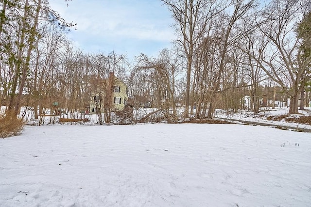 view of yard layered in snow