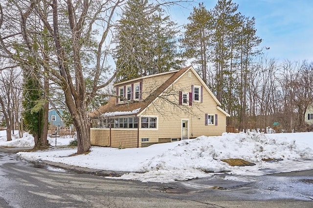 view of snow covered property