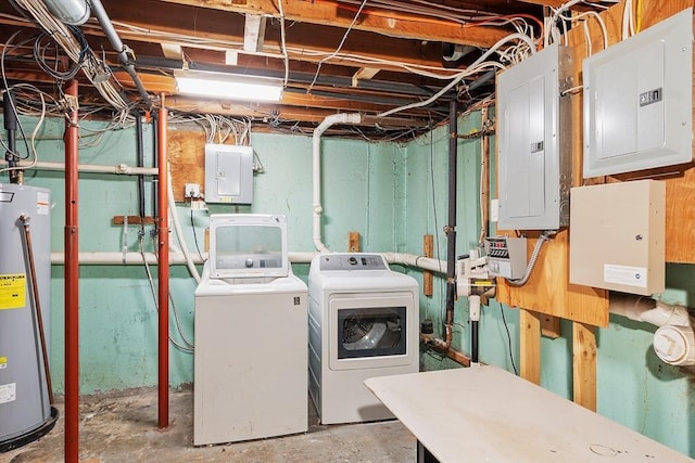 92 Hilltop Rd, Whitman, MA 02382 - washroom with water heater, electric panel, washer and dryer, and laundry area
