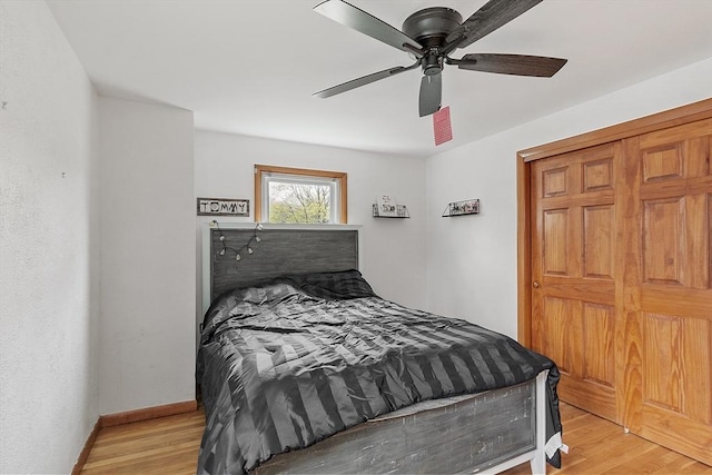 92 Hilltop Rd, Whitman, MA 02382 - bedroom with ceiling fan, baseboards, and light wood-type flooring