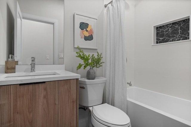 bathroom featuring vanity, toilet, and shower / bath combo with shower curtain