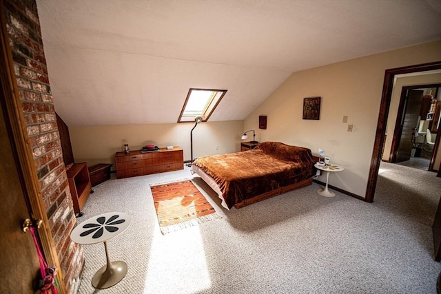 bedroom featuring lofted ceiling, carpet flooring, and baseboards