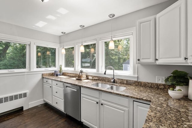 10 Morse Rd, Wayland, MA 01778 - kitchen with radiator, dishwasher, healthy amount of natural light, and white cabinetry