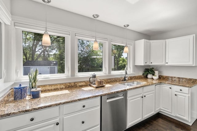 10 Morse Rd, Wayland, MA 01778 - kitchen with dishwasher, light stone countertops, white cabinetry, and dark wood finished floors