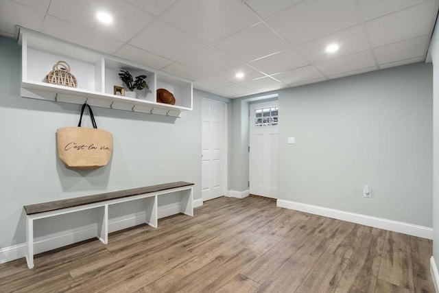 10 Morse Rd, Wayland, MA 01778 - mudroom featuring wood finished floors, recessed lighting, and a paneled ceiling