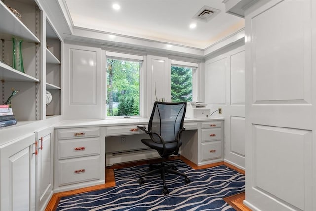 1 Croftdale, Newton, MA 02459 - office with built in study area, light wood finished floors, and recessed lighting