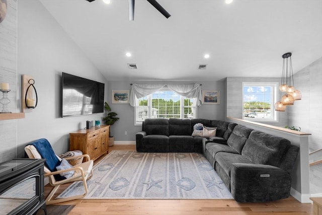 2 Jason Ter, Fairhaven, MA 02719 - living area with wood finished floors, a ceiling fan, recessed lighting, baseboards, and vaulted ceiling